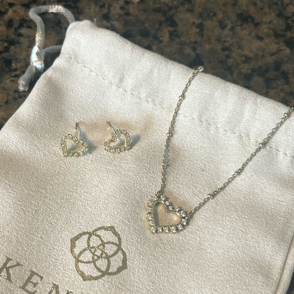 kendra scott discontinued crystal heart gold necklace and earring set